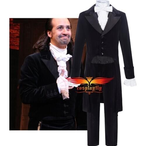 Anime Musical Hamilton Alexander Cosplay Costume Adult Men Outfits Medieval Trench Black Vest Blouse Pants Bow-Tie Halloween