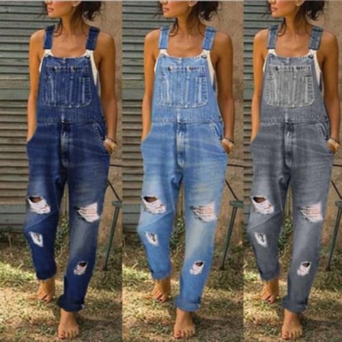 2020 Summer Hot Selling Womens Denim Overall Hole Slimming Womens Suspender Trousers Overall Pants Rompers Womens Jumpsuit