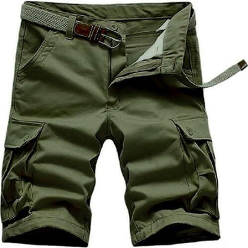 HOT 2020 Summer Straight Solid Cotton Knee Length Shorts Cargo Overalls desert Military bermuda masculina khaki shorts Men
