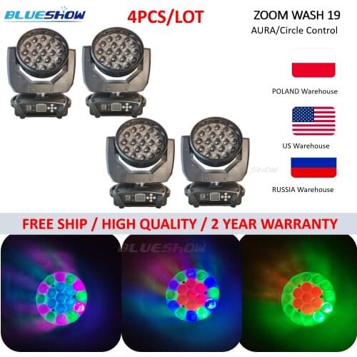 No tax 4pcs/lot 19x15W CTO and ECO function led wash zoom 19x15w rgbw moving head light zoom wash moving head lyre beam sharpy
