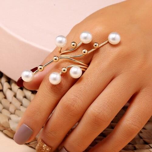 Trendy Gold Sliver Color Pearl Chain Rings For Women Fashion Women Geometric Ring 2021 Party Jewelry Gifts Dropshipping