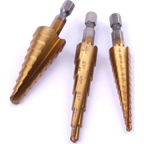 3 PCS HSS Titanium Coated Step Drill Bits Set 28 Hole Sizes Bits