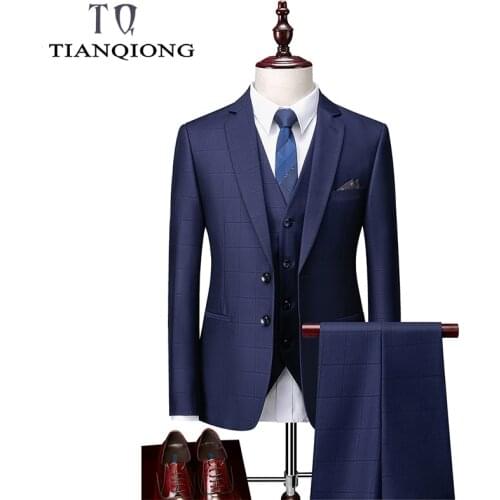2020 Latest Coat Pant Designs Brand Men Suit Classic 3 Piece Mens Wedding Groom Suits Slim Fit Plaid Suits Jacket Pants Vest