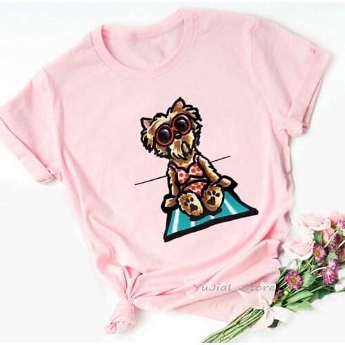 New Arrival 2021 Funny Teddy Dog Animal Print Tshirt Women Cool Hip Hop T Shirt Femme Summer Fashion Pink White T-Shirt Female