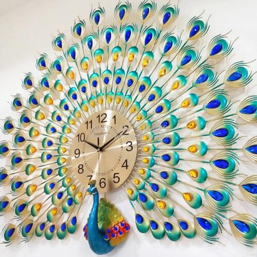 Creative Peacock Wall Clock Living Room Home Clock Personality Fashion Metal Wall Watch Mute Wall Decoration Clock