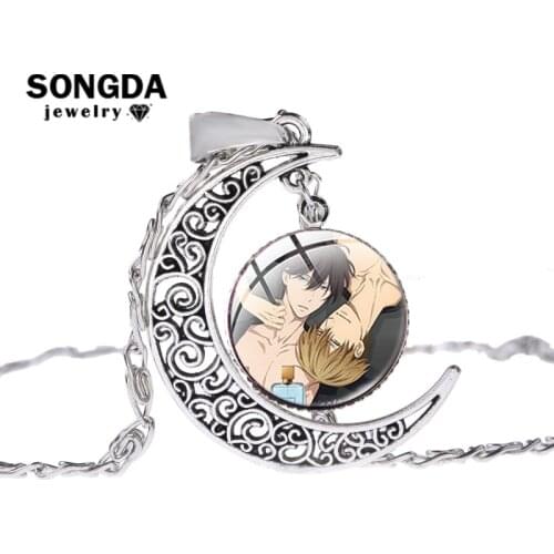 SONGDA BL Anime Dakaretai Otoko 1-i ni Odosarete Imasu Necklace Transparent Glass Time Gem Crescent Moon Pendant Chain Necklace