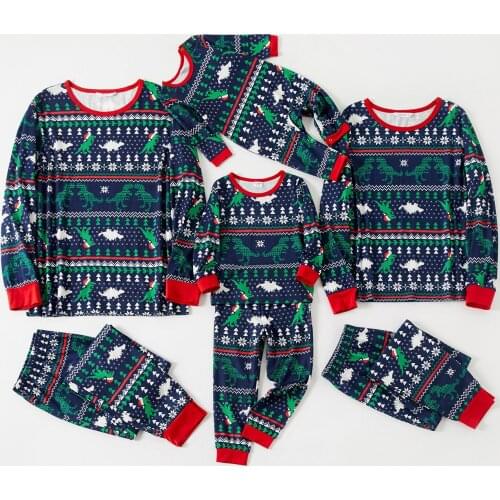 PatPat Christmas All Over Dinosaur Print Family Matching Long-sleeve Pajamas Sets (Flame Resistant)