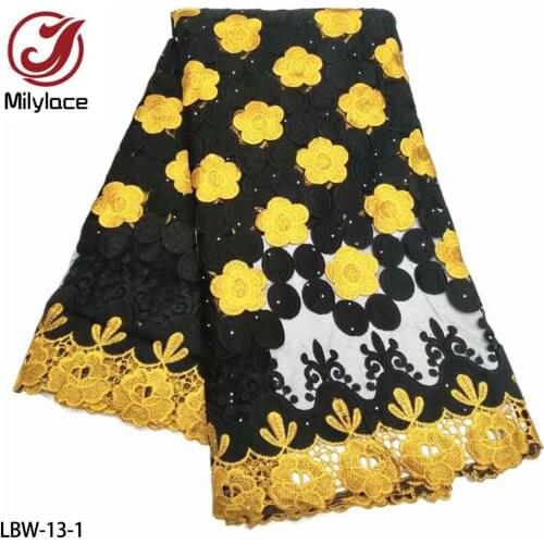 Latest French Lace Fabric African Embroider Tulle Net Lace Fabric with Stones for Nigerian Wedding LBW-13