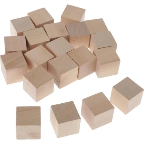 3cm Blank Wooden Cubes Unfinished Wood Blocks for Kids Baby Shower DIY Crafts Carving Art Supplies, Pack of 20