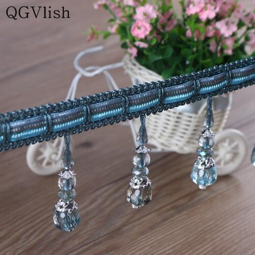 QGVLish 12M Crystal Beads Curtain Tassel Fringe Lace Trims DIY Sewing Sofa Stage Lamp Edge Decor Curtain Accessories Lace Ribbon