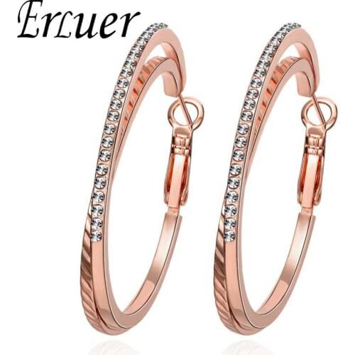 ARUEL Luxury Austrian Crystal Rose Gold Color Round Hoop Earrings Fashion Rhinestone Circle Women Jewelry Gift Loop Earings
