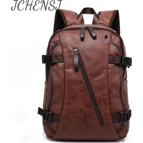JCHENSH Leather Laptop Backpack For Men Large Capacity Luxury Mens Travel Working Backpack Designers School Male Backpack