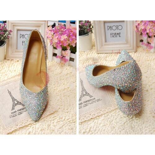 Silver Pointed Toe Wedding Dress Shoes Bridal Shoes Sparkling Silver Bridesmaid Shoes Popular Bride Shoes Formal Shoes