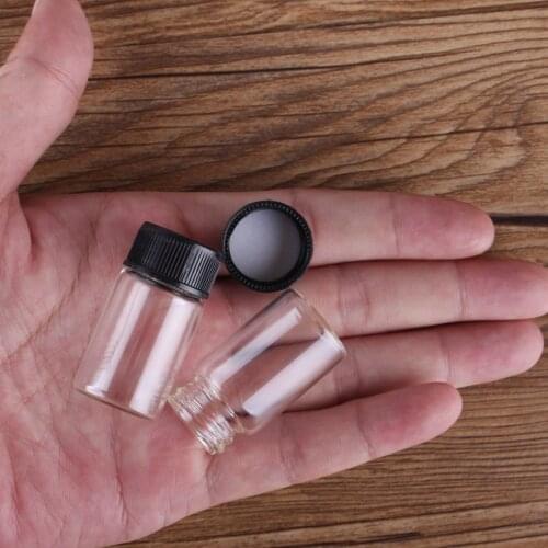 10pcs 7ml 22*40mm Clear Glass Jars Glass Bottles with Black Plastic Lids Empty Tiny Glass Jars glass vessels for Art Craft