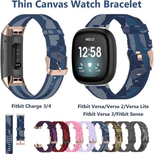 Woven Blue Strap for Fitbit Charge 3 4 Band Soft Nylon Fabric Sport for Fitbit Sense / Versa 2 3 Replacement Bracelet Ultra-Thin