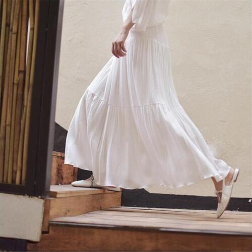 Spring Summer Solid Skirts Casual Ruffles Bohemian Elegant Holiday Long Skirts Autumn Beach Maxi Skirts Vestido Plus Size M-7XL