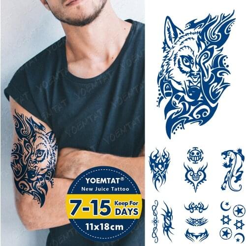 Juice lnk Lasting Waterprof Temporary Tattoo Sticker Totem Leopard Flame Star Flash Tattoos Men Smiley Arm Body Art Fake Tatto