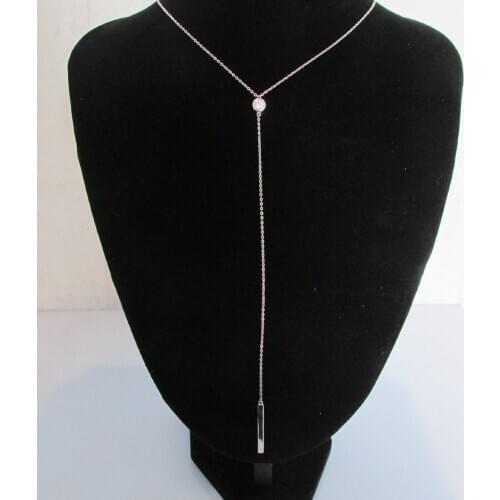 2016 factory direct selling 925 sterling silver long women silver chain Bar cz pendant Y shape necklace