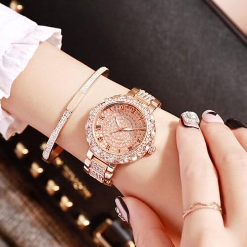 Womens Watch Top Luxury Brand Fashion Rhinestone Ladies Watch Elegant Full Diamond Dial Ladies Quartz Watch Relogio Feminino