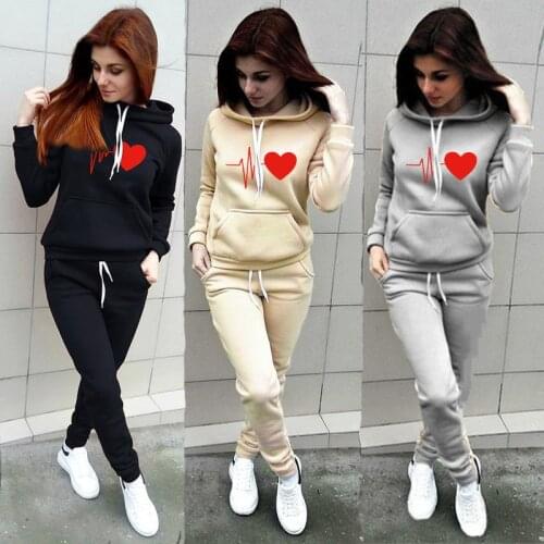Two Piece Set Womens Tracksuit Casual Pullover Hoodie + Pants Sportswear Clothes For Women Sweatshirt Feminino Ropa De Mujer