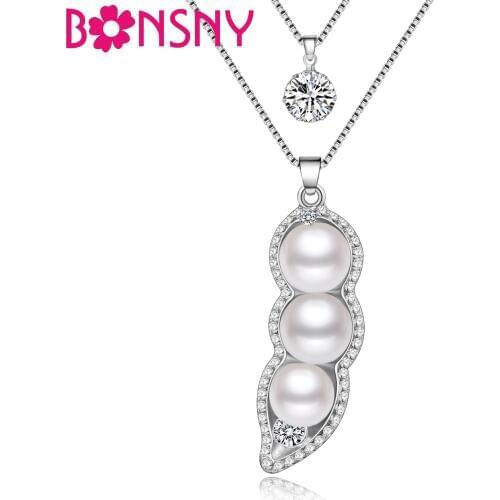 Bonsny Statement Imitation Pearl Pea Pendant Necklace Long Rhinestone Chain Collar Choker New Fashion Food Jewelry For Women