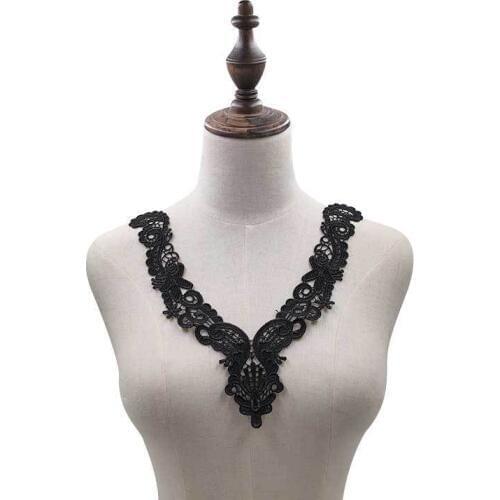 1PCS Black Embroidered Collar Laces Trim Dress Patches Sticker Water Soluble Lace Appliques Trimmings Sewing Embellishments DIY