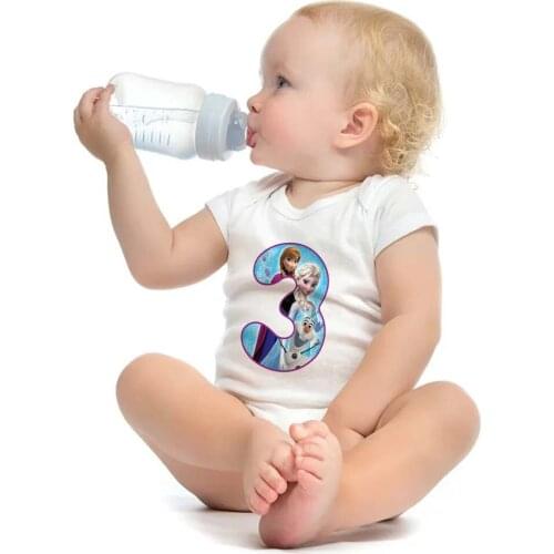 2021 One-piece Frozen 1-9 Printed Funny Baby Clothes Short Sleeve Disney Cartoon Kawaii Baby Boys Girls Jumpsuits Baby Bodysuits