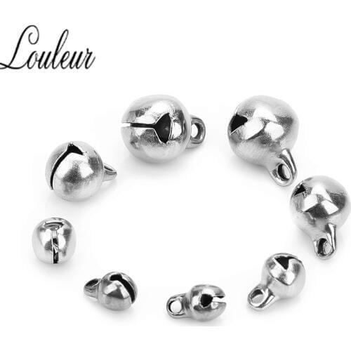 Louleur 30pcs/lot Stainless Steel Jingle Bells 5mm 6mm 8mm 10mm End Charms Bead for Bracelets Christmas Crafts Jewelry Decration