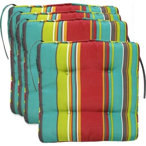 4 Set Of Striped Dining Chair Pads Thick Square Seat Cushion With Ties For Patio Kitchen, 40X40x2.5 Cm
