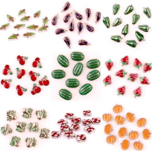 40Pcs/lot Mix Enamel Vegetable Pepper Pumpkin And Corn Floating Charms Handmade Diy Necklaces Charms Jewelry Wholesale