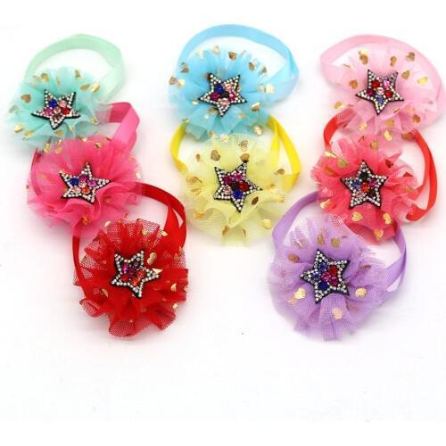 50PCS Cute Dog Bowties Adjustable Puppy Dog Cat Ties with Shining Star Rhestones Dog Accessories Pet Supplies