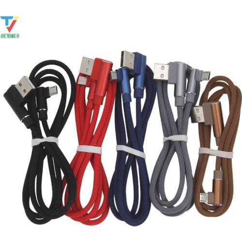 500pcs/lot wholesale 1/2/3M Micro 5pin 8pin Type-C 90 Degree L-shaped cloth Braided cable Date Sync Charger Cable for smartphone