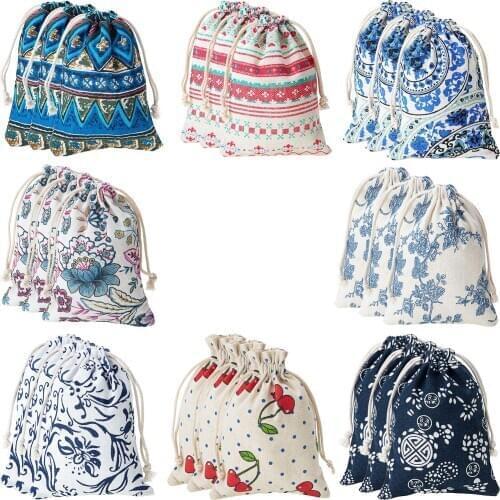 8Pcs Linen Drawstring Fabric Packing Storage Burlap Jewelry Pouches Christmas Gift Bag for Party Wedding 5 x 7 Inch