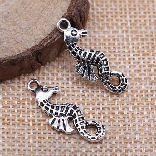 Free shipping 50pcs 26x10mm antique silver Hippocampus charms diy retro jewelry fit Earring keychain hair card pendant
