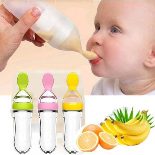 Safe Newborn Baby Feeding Bottle Toddler Silicone Squeeze Feeding Spoon Milk Bottle Baby Training Feeder Food Supplement