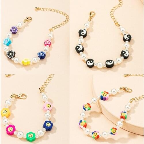 Bohemian Rainbow Tai Chi Yin Yang Smiley Bracelet for Women Beads DIY Flower Vintage Bracelets Charms Jewelry 90s Aesthetic