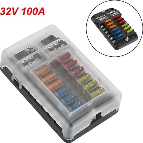 With LED Indicator Light M5 Stud 100A 32V 6 Ways 12 Ways Blade Fuse Block Plastic Cover For Auto Car Marine Fuse Box Holder