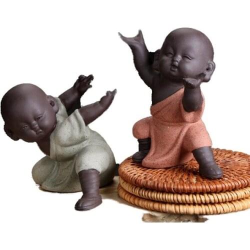 Kids Small Monk Purple Sand Tea Pet Accessories Fine Handmade Ornaments Desh Succulents Garden Decoration Ceramic Home Decor