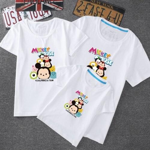 Disney Cartoon Cute Mickey Minnie Multicolor 1pc T-Shirt Parent-Child Outfit Combed Cotton All-Match T-Shirt Family Outfits