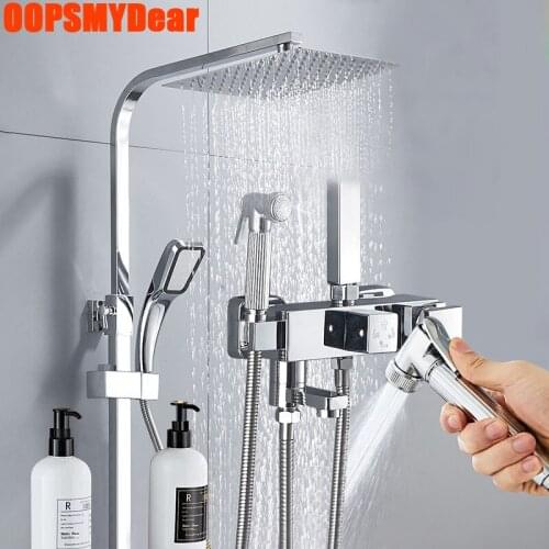 Hot Cold Shower System Bathroom Thermostatic Digital Shower Set Wall Mount Stainless Steel Square Head Bath Faucet SPA Rainfall