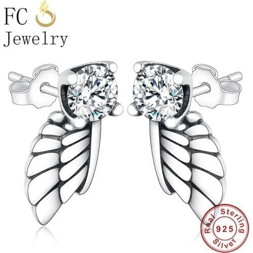 FC Jewelry 925 Silver Punk Style Angel Wings Stud Earrings For Women Brincos Prevent Allergy Piercing Christmas Pendientes 2020