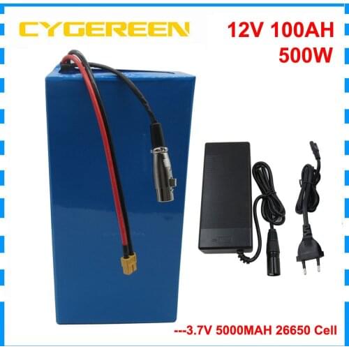 500W 12V 100AH ebike Lithium battery pack 12 Volt 3S 120AH 200AH Li ion UPS Bateria 26650 cell for street light with 5A charger