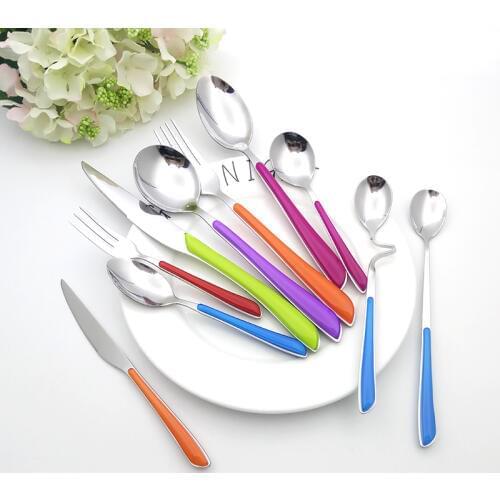 Colorful Cutlery Stainless Steel Flatware Scoop Steak Knife Full Set Restaurant Supplies Western Food Tableware PP Handle Tools