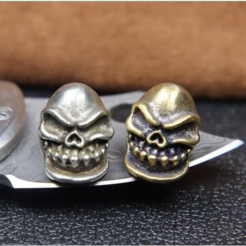 Brass Punk Skull Head Knife Lanyard Beads Pendant EDC Outdoor Umbrella Rope Hanging Trinkets Flashlight Paracord DIY Accessories