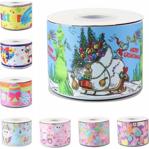 HSD Ribbon free shipping 3" 75mm heat transfer printed Denim fabric series Grosgrain Ribbon 50Yards per Roll