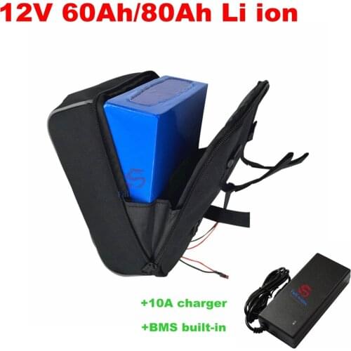 12V battery 12 V 60AH 80AH Lithium ion bateria for 12 Volt 3S Li ion akku pack withBMS 10A charger