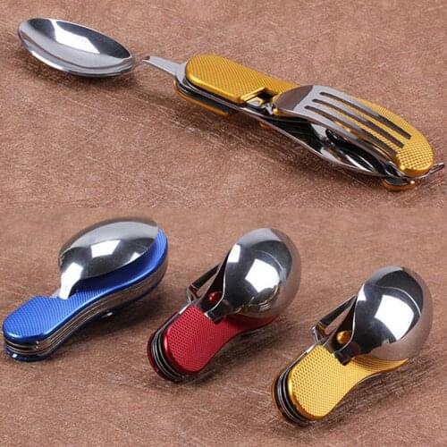Multifunctiona Durable 3-in-1 Outdoor Travel Camping Hiking Pocket Folding Spoon Fork Knifel Kitchen Utensils