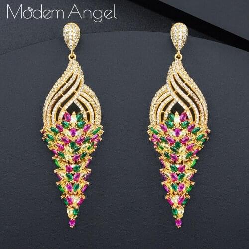 ModemAngel Luxury Trendy Annual Circle Design Full Mirco Paved Crystal Zircon Naija Wedding Drop Earring Fashion Jewelry