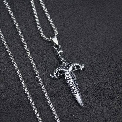 Leather Rope Fashion Mens Jewelry European and American Fashion Retro Necklace Sword Cross Pendant