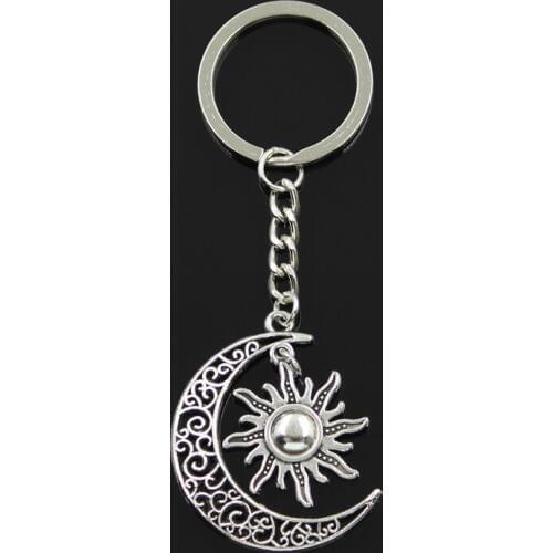 Fashion 30mm Key Chain Keychain Jewelry Silver Color Moon Star Pendant